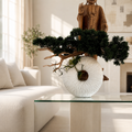 Hängender Bonsai mit Treibholz in mittelgroßer Vase Éternité Beige matt für stilvolle Innenräume | Lichtvella