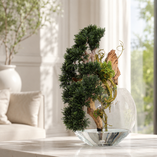 Hängender Zedern-Bonsai in Vase Luna für stilvolle Innenräume | Lichtvella