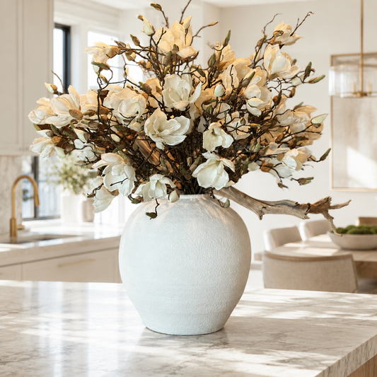 Weiße Magnolien in Vase Konos Weiß matt für stilvolle Innenräume | Lichtvella