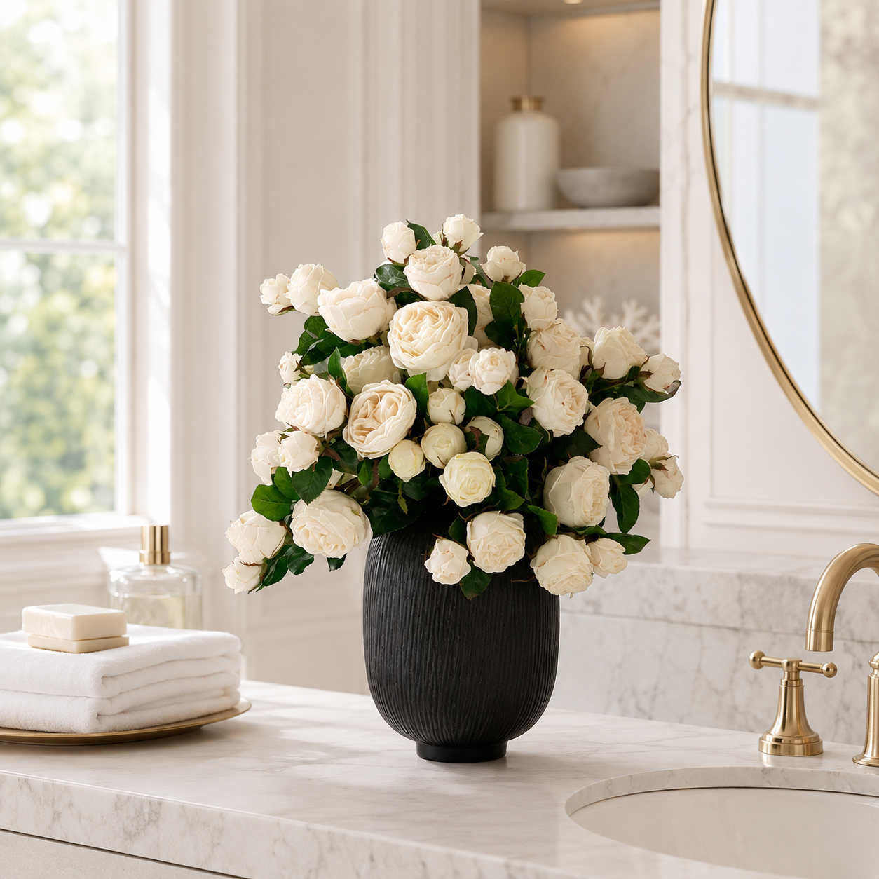 Weiße Rosen in Vase Maxim für stilvolle Innenräume | Lichtvella